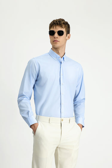 Uçuk Mavi Uzun Kol Regular Fit Non Iron Ütü Gerektirmeyen Pamuklu Düğmeli Yaka Gömlek