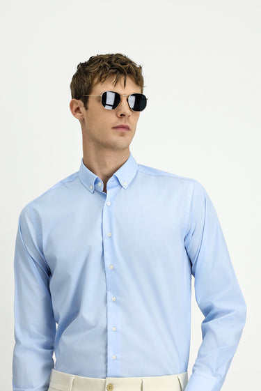  Uçuk Mavi Uzun Kol Regular Fit Non Iron Ütü Gerektirmeyen Pamuklu Düğmeli Yaka Gömlek