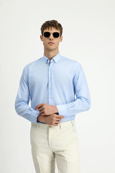  Uçuk Mavi Uzun Kol Regular Fit Non Iron Ütü Gerektirmeyen Pamuklu Düğmeli Yaka Gömlek