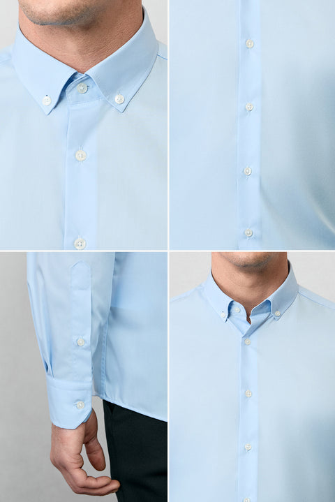 Uçuk Mavi Uzun Kol Regular Fit Düğmeli Yaka Pamuklu Non Iron Ütü Gerektirmeyen Gömlek