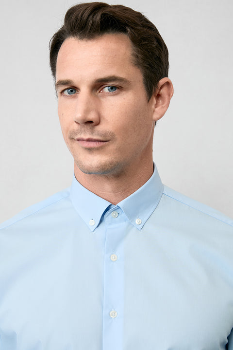 Uçuk Mavi Uzun Kol Regular Fit Düğmeli Yaka Pamuklu Non Iron Ütü Gerektirmeyen Gömlek