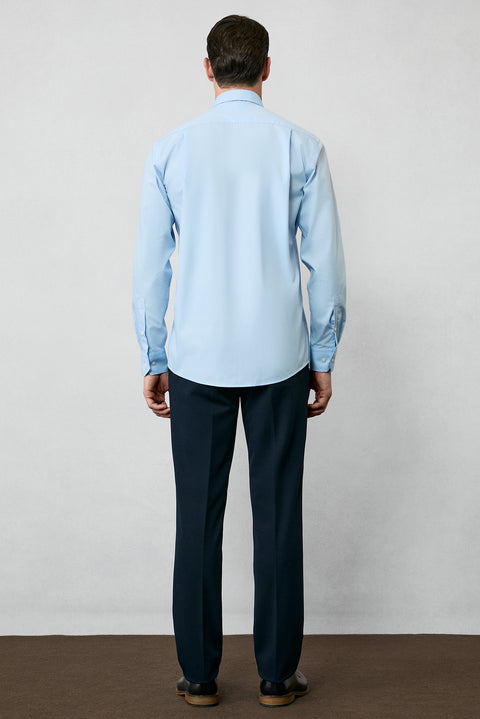 Uçuk Mavi Uzun Kol Regular Fit Düğmeli Yaka Pamuklu Non Iron Ütü Gerektirmeyen Gömlek