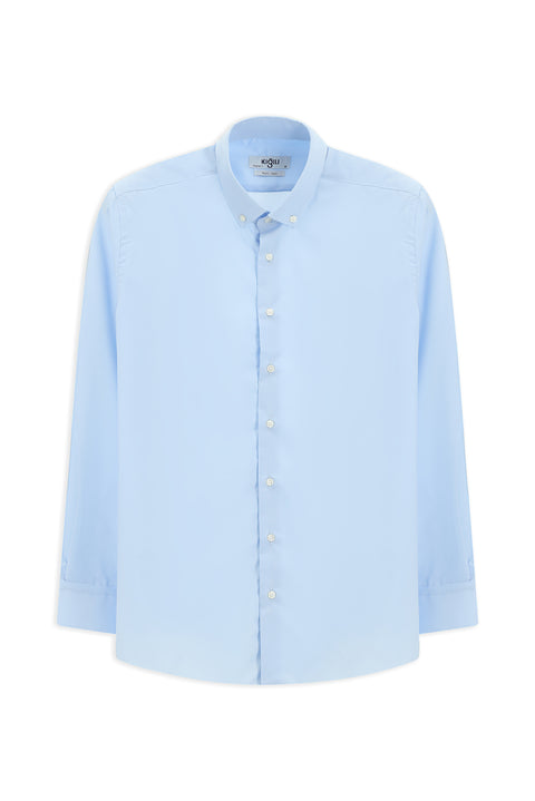 Uçuk Mavi Uzun Kol Regular Fit Düğmeli Yaka Pamuklu Non Iron Ütü Gerektirmeyen Gömlek