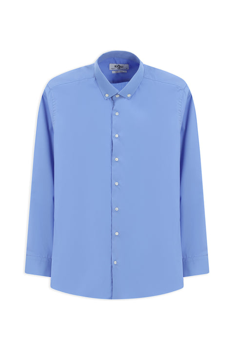 Aqua Mavisi Uzun Kol Regular Fit Düğmeli Yaka Pamuklu Non Iron Ütü Gerektirmeyen Gömlek