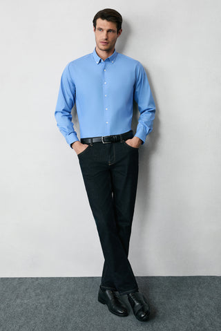  Aqua Mavisi Uzun Kol Regular Fit Non Iron Ütü Gerektirmeyen Pamuklu Düğmeli Yaka Gömlek