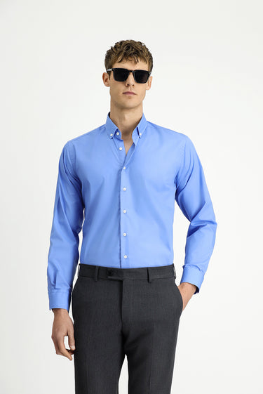  Aqua Mavisi Uzun Kol Regular Fit Non Iron Ütü Gerektirmeyen Pamuklu Düğmeli Yaka Gömlek