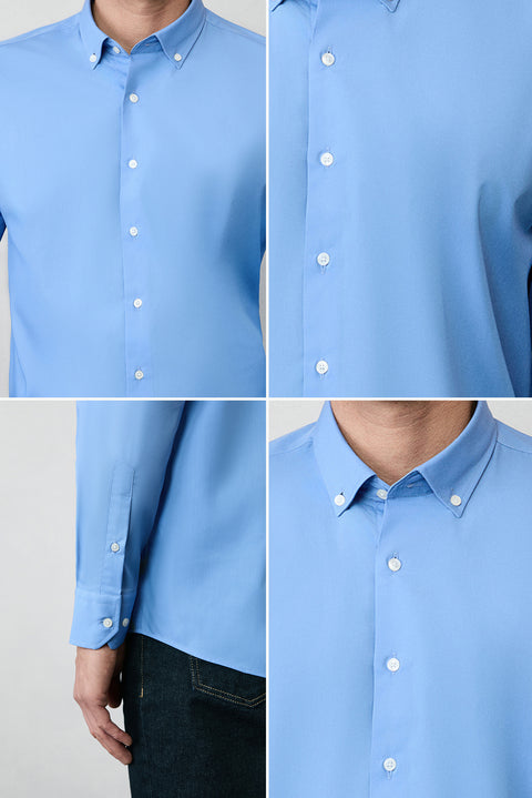 Aqua Mavisi Uzun Kol Regular Fit Düğmeli Yaka Pamuklu Non Iron Ütü Gerektirmeyen Gömlek