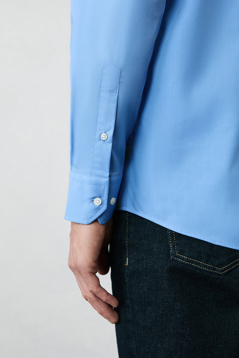 Aqua Mavisi Uzun Kol Regular Fit Düğmeli Yaka Pamuklu Non Iron Ütü Gerektirmeyen Gömlek