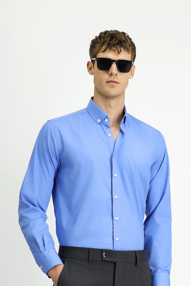 Aqua Mavisi Uzun Kol Regular Fit Non Iron Ütü Gerektirmeyen Pamuklu Düğmeli Yaka Gömlek