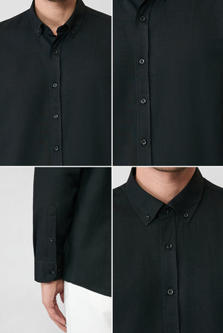  Siyah Uzun Kol Regular Fit Düğmeli Yaka Pamuklu Kolay Ütülenebilir 4 Mevsim Oxford Gömlek
