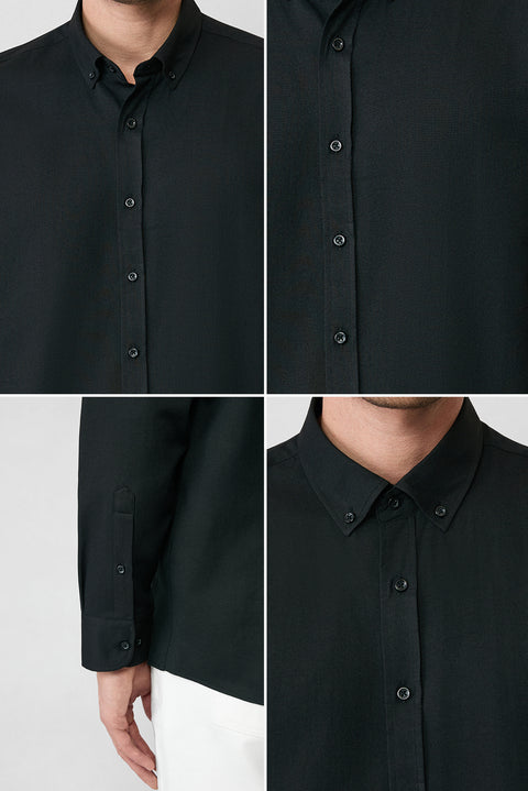 Siyah Uzun Kol Regular Fit Düğmeli Yaka Pamuklu Kolay Ütülenebilir Oxford 4 Mevsim Gömlek