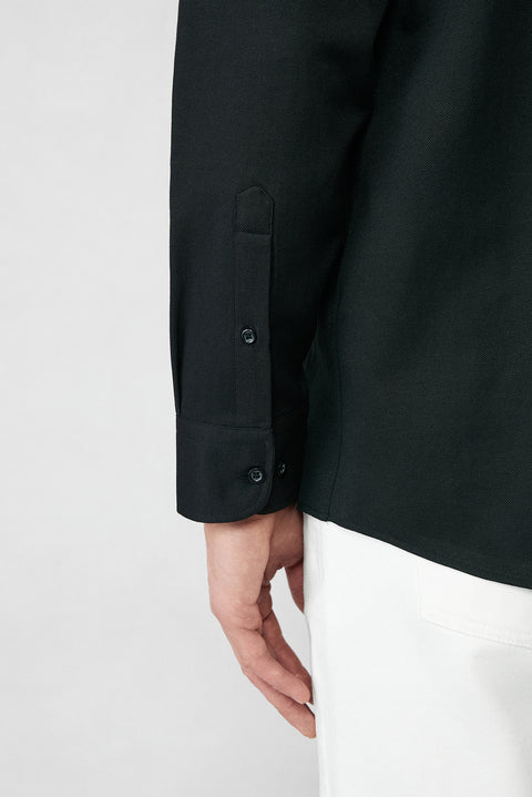 Siyah Uzun Kol Regular Fit Düğmeli Yaka Pamuklu Kolay Ütülenebilir Oxford 4 Mevsim Gömlek