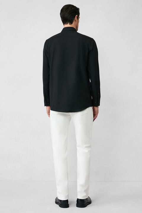 Siyah Uzun Kol Regular Fit Düğmeli Yaka Pamuklu Kolay Ütülenebilir Oxford 4 Mevsim Gömlek