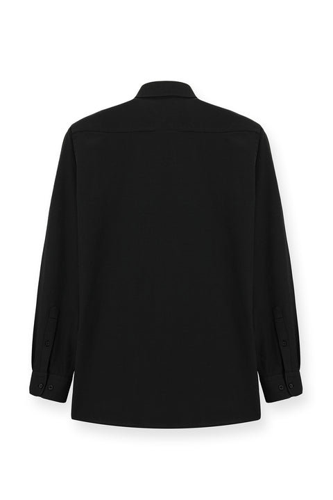 Siyah Uzun Kol Regular Fit Düğmeli Yaka Pamuklu Kolay Ütülenebilir Oxford 4 Mevsim Gömlek