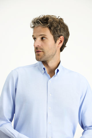  Açık Mavi Uzun Kol Regular Fit Düğmeli Yaka Pamuklu Kolay Ütülenebilir 4 Mevsim Oxford Gömlek