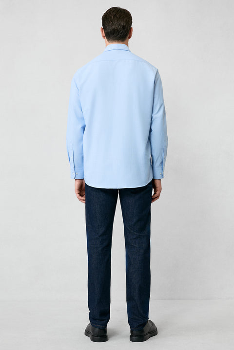 Açık Mavi Uzun Kol Regular Fit Düğmeli Yaka Pamuklu Kolay Ütülenebilir Oxford 4 Mevsim Gömlek