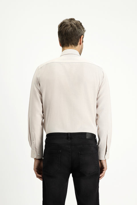 Orta Bej Uzun Kol Regular Fit Düğmeli Yaka Pamuklu Kolay Ütülenebilir Oxford 4 Mevsim Gömlek