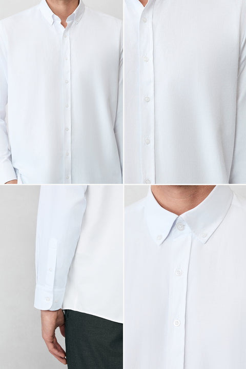 Beyaz Uzun Kol Regular Fit Düğmeli Yaka Pamuklu Kolay Ütülenebilir Oxford 4 Mevsim Gömlek
