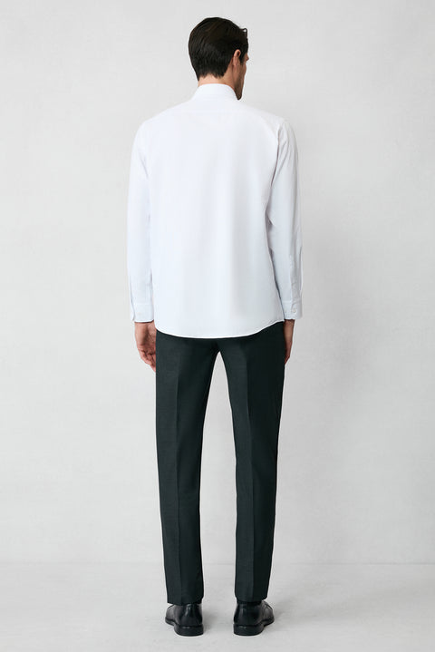 Beyaz Uzun Kol Regular Fit Düğmeli Yaka Pamuklu Kolay Ütülenebilir Oxford 4 Mevsim Gömlek