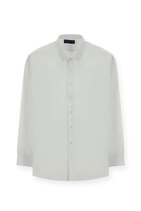 Beyaz Uzun Kol Regular Fit Düğmeli Yaka Pamuklu Kolay Ütülenebilir Oxford 4 Mevsim Gömlek