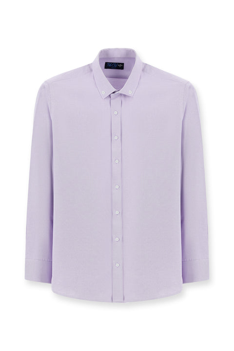 Lila Uzun Kol Regular Fit Düğmeli Yaka Pamuklu Kolay Ütülenebilir Oxford 4 Mevsim Gömlek