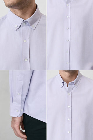  Lila Uzun Kol Regular Fit Düğmeli Yaka Pamuklu Kolay Ütülenebilir Oxford 4 Mevsim Gömlek