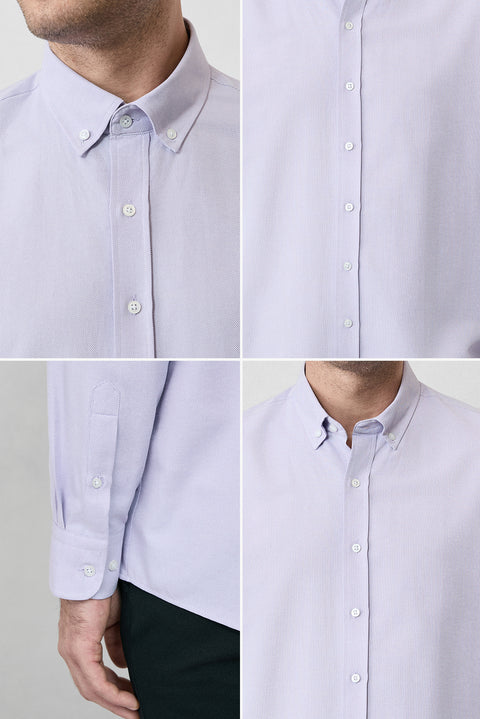 Lila Uzun Kol Regular Fit Düğmeli Yaka Pamuklu Kolay Ütülenebilir Oxford 4 Mevsim Gömlek