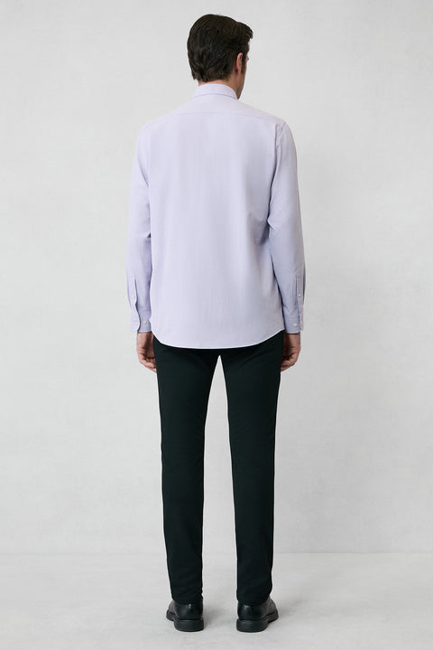 Lila Uzun Kol Regular Fit Düğmeli Yaka Pamuklu Kolay Ütülenebilir Oxford 4 Mevsim Gömlek