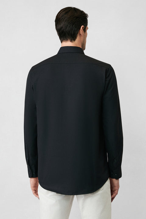 Black Long Sleeve Regular Fit Classic Collar Cotton Easy Iron Pocketed Oxford Four Season Shirt