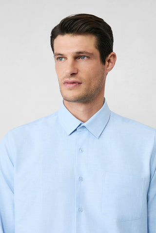  Açık Mavi Uzun Kol Regular Fit Klasik Yaka Pamuklu Kolay Ütülenebilir 4 Mevsim Oxford Gömlek