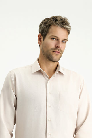  Orta Bej Uzun Kol Regular Fit Klasik Yaka Pamuklu Kolay Ütülenebilir 4 Mevsim Oxford Gömlek