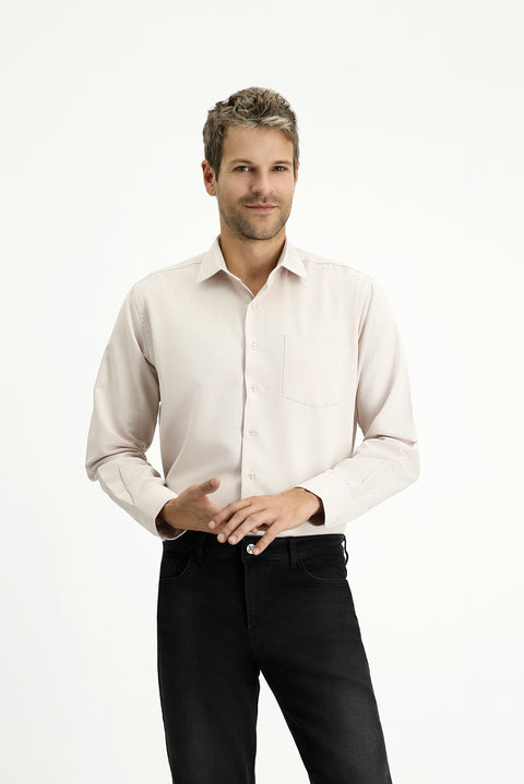 Orta Bej Uzun Kol Regular Fit Klasik Yaka Pamuklu Kolay Ütülenebilir Cepli Oxford 4 Mevsim Gömlek