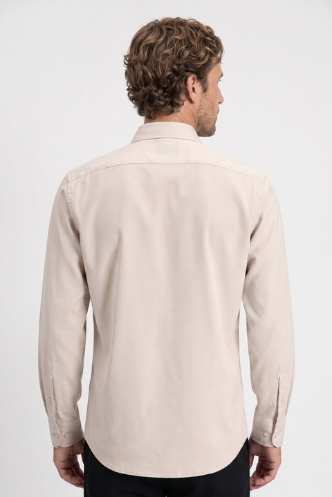 Medium Beige Long Sleeve Regular Fit Classic Collar Cotton Easy Iron Pocketed Oxford 4 Seasons Shirt