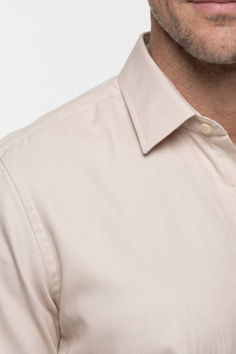 Medium Beige Long Sleeve Regular Fit Classic Collar Cotton Easy Iron Pocketed Oxford 4 Seasons Shirt