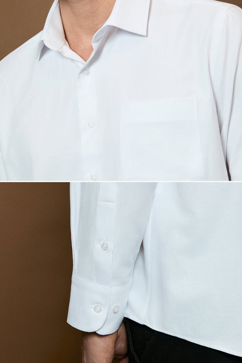 Beyaz Uzun Kol Regular Fit Klasik Yaka Pamuklu Kolay Ütülenebilir Cepli Oxford 4 Mevsim Gömlek