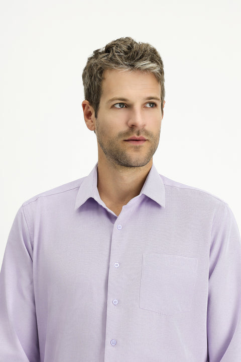 Lila Uzun Kol Regular Fit Klasik Yaka Pamuklu Kolay Ütülenebilir Cepli Oxford 4 Mevsim Gömlek