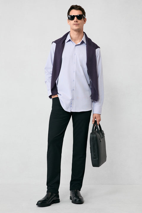 Lila Uzun Kol Regular Fit Klasik Yaka Pamuklu Kolay Ütülenebilir Cepli Oxford 4 Mevsim Gömlek