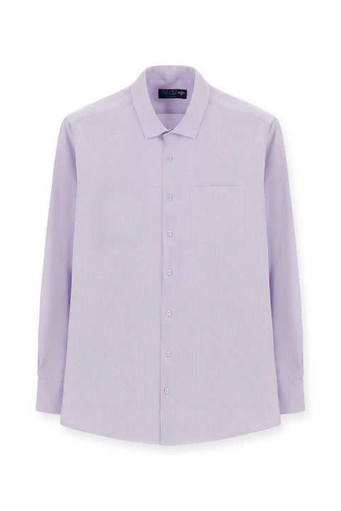 Lila Uzun Kol Regular Fit Klasik Yaka Pamuklu Kolay Ütülenebilir Cepli Oxford 4 Mevsim Gömlek