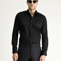 Siyah Uzun Kol Slim Fit Dar Kesim Klasik Pamuk Gömlek