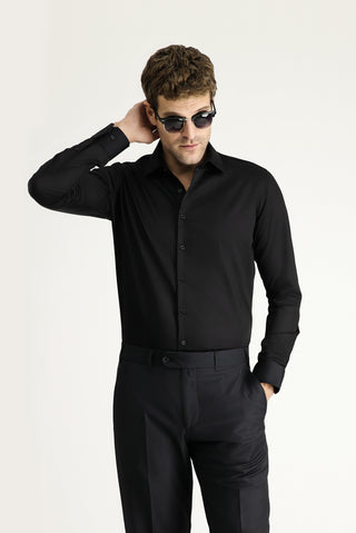  Siyah Uzun Kol Slim Fit Dar Kesim Klasik Pamuk Gömlek
