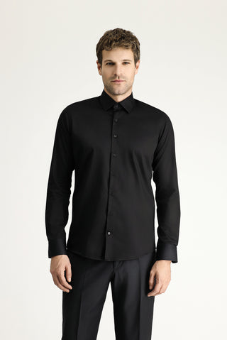  Siyah Uzun Kol Slim Fit Dar Kesim Klasik Pamuk Gömlek