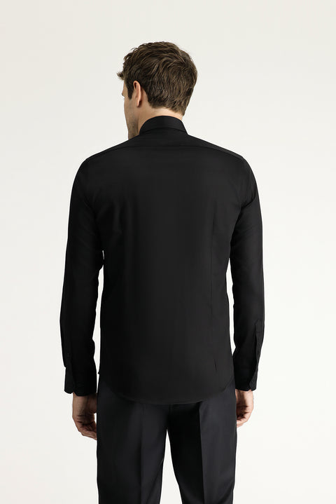 Siyah Uzun Kol Slim Fit Dar Kesim Klasik Su İtici Leke Tutmaz 4 Mevsim Pamuk Gömlek