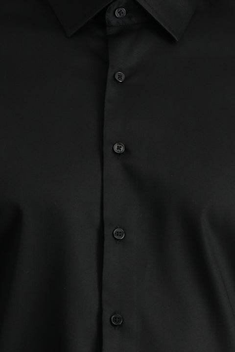 Siyah Uzun Kol Slim Fit Dar Kesim Klasik Su İtici Leke Tutmaz 4 Mevsim Pamuk Gömlek