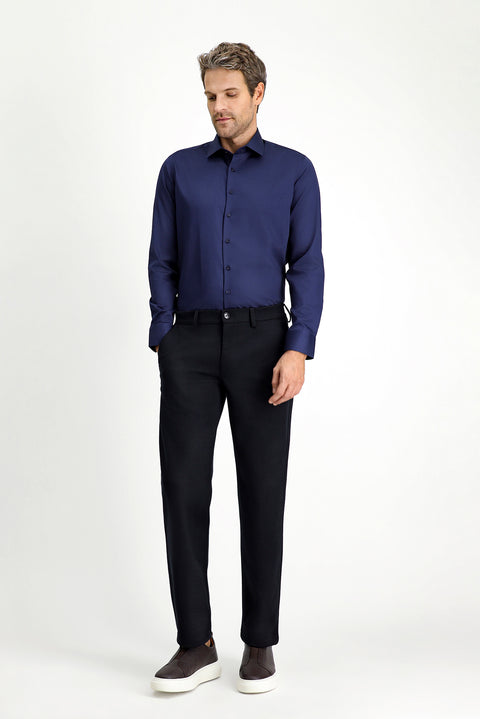 Koyu Lacivert Uzun Kol Slim Fit Dar Kesim Klasik Su İtici Leke Tutmaz 4 Mevsim Pamuk Gömlek