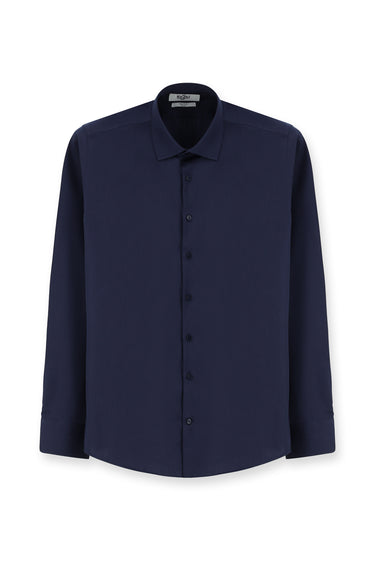 Koyu Lacivert Uzun Kol Slim Fit Dar Kesim Klasik Pamuk Gömlek