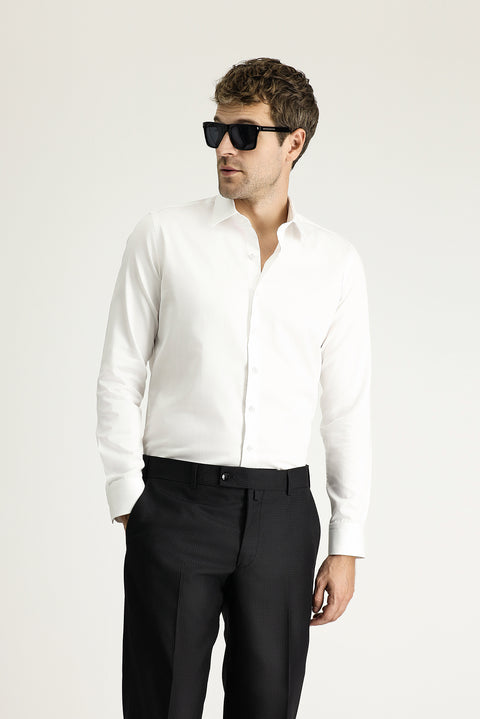 Beyaz Uzun Kol Slim Fit Dar Kesim Klasik Nano Care Su İtici Leke Tutmaz 4 Mevsim Pamuk Gömlek
