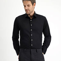 Siyah Uzun Kol Slim Fit Dar Kesim Klasik Pamuk Gömlek