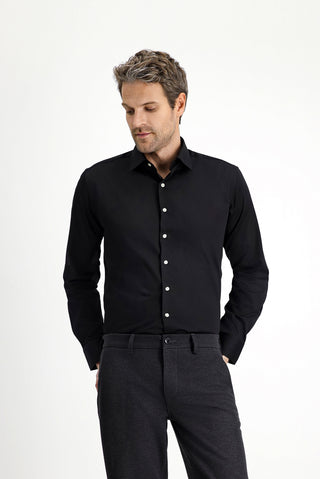  Siyah Uzun Kol Slim Fit Dar Kesim Klasik Pamuk Gömlek