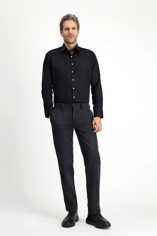  Siyah Uzun Kol Slim Fit Dar Kesim Klasik Pamuk Gömlek
