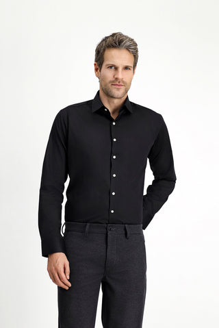  Siyah Uzun Kol Slim Fit Dar Kesim Klasik Pamuk Gömlek